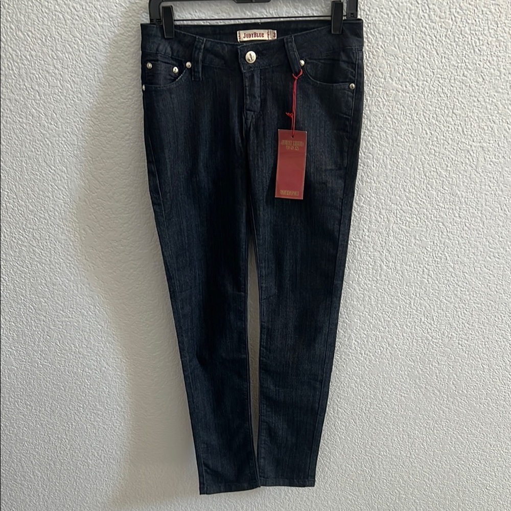 Judy Blue Rhinestone Straight Leg Stretch Mid Rise Indigo Denim Jeans Size 26